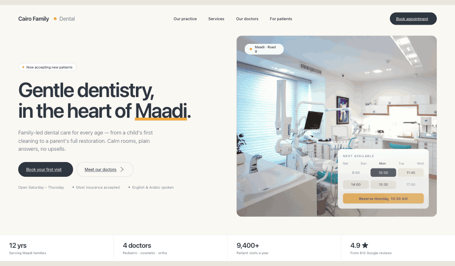 Cairo Family Dental concept mockup